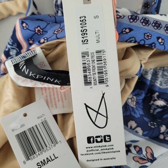 Mink Pink One Piece Swimsuit Size Small Blue Print Bounty Tie Front Womens - Picture 6 of 9